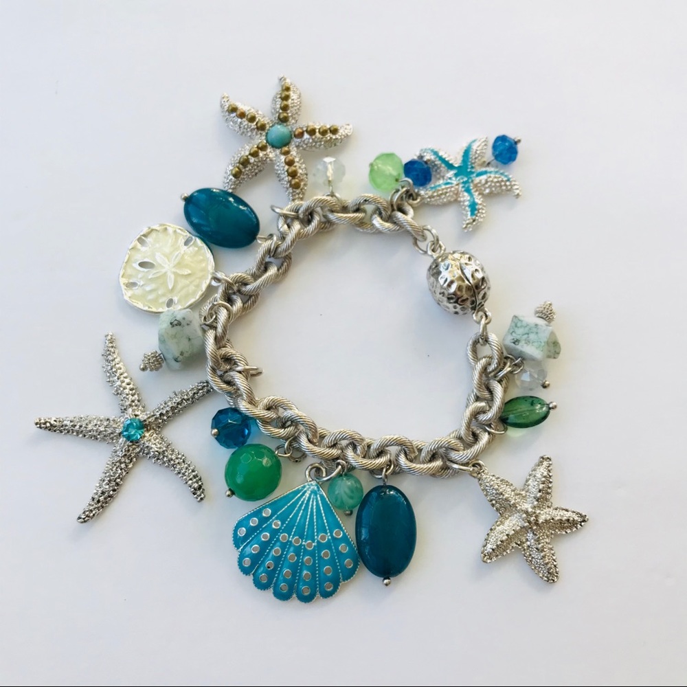 Chunky chain coastal/ocean charm bracelet